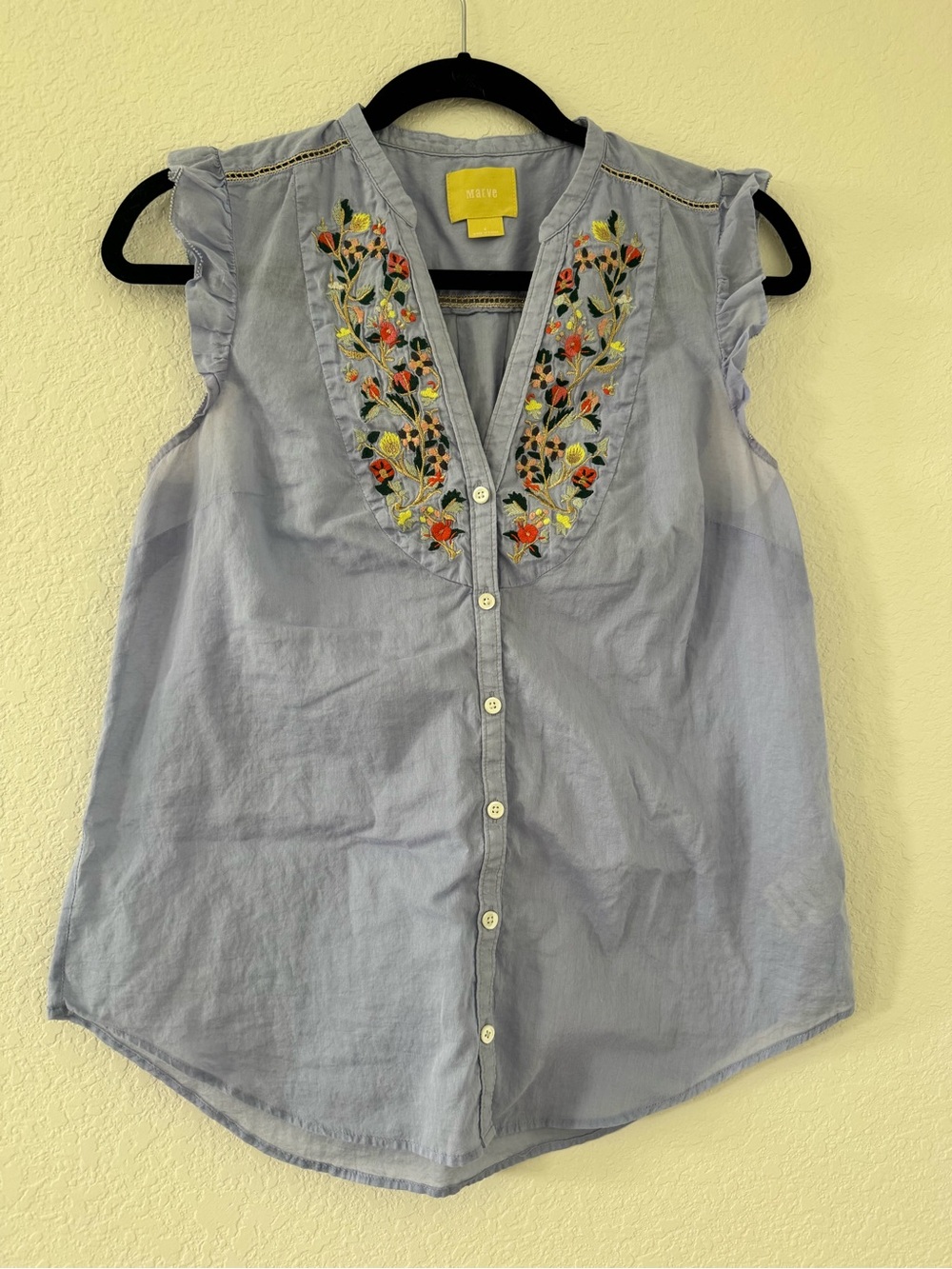 Maeve Ruffle Sleeve Floral Embroidered Tank Periwinkle